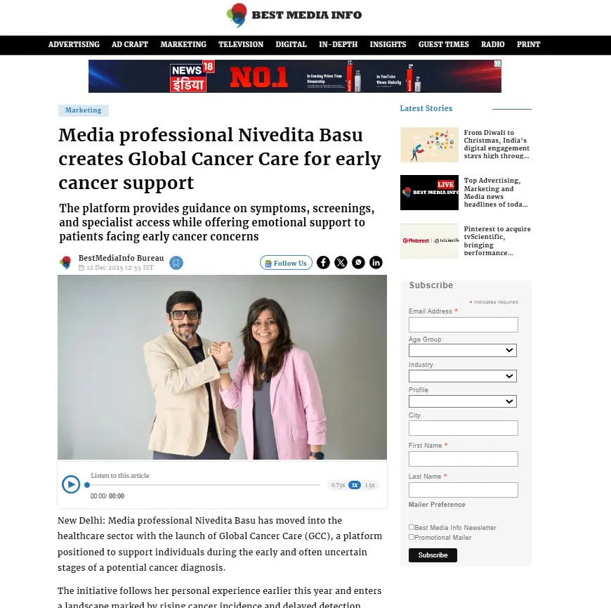Media professional Nivedita Basu creates Global Cancer Care for early cancer support
